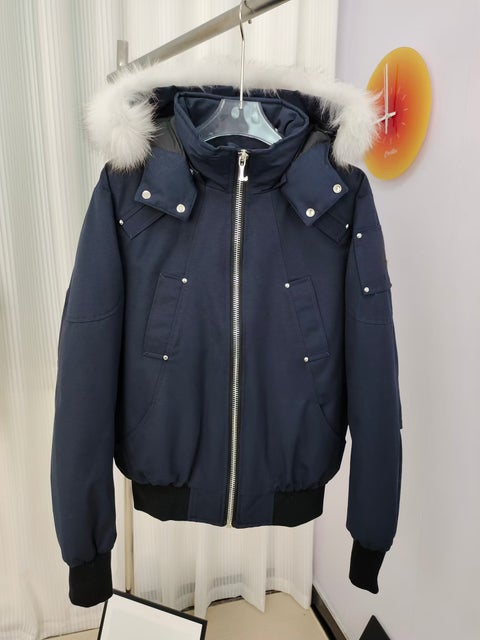 02 # سترة مووز داون مع غطاء رأس و ياقة من فرو الثعلب للرجال 3Q